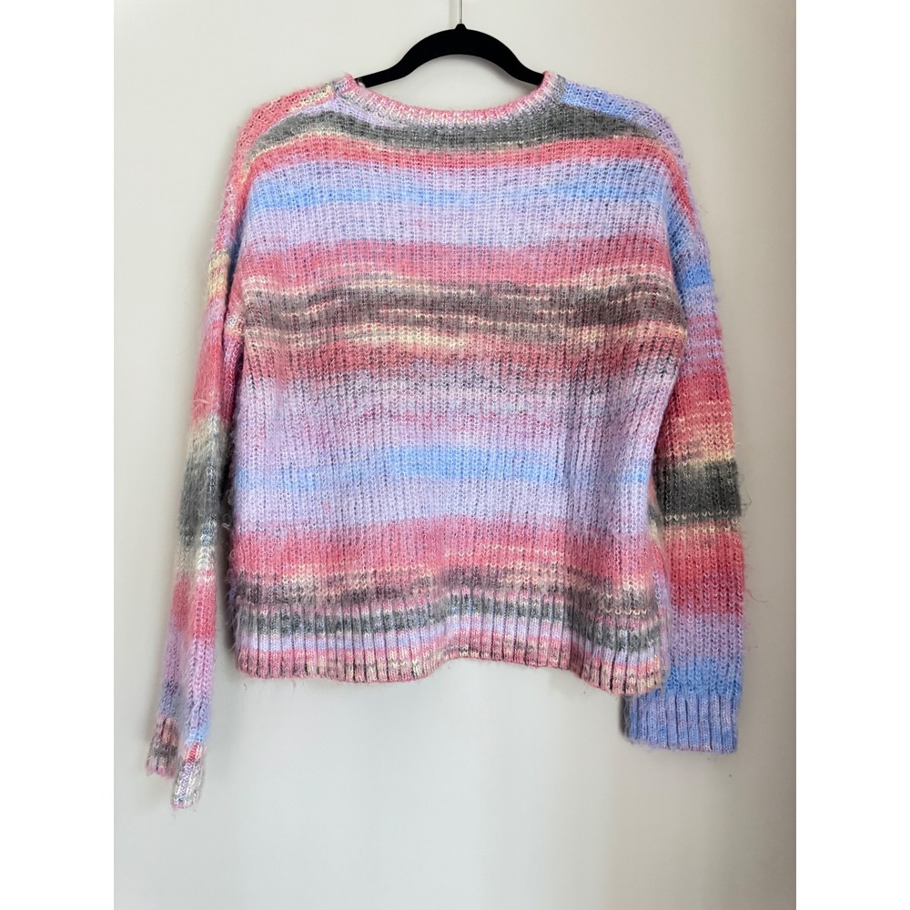 Lisa Todd Womens XS Space Dye Striped Crewneck Sweater Pink Blue Wool Blend Knit - Picture 2 of 6